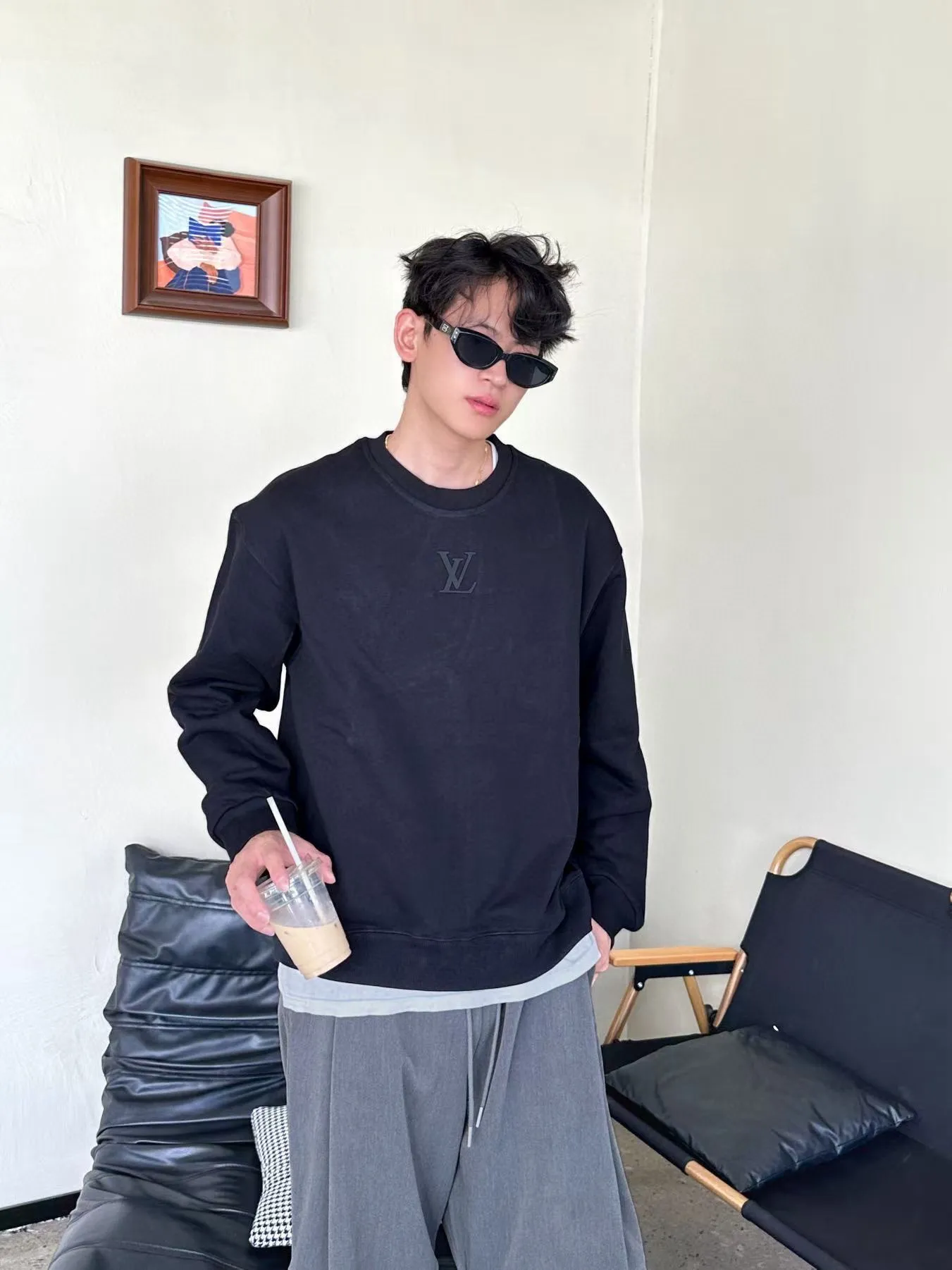 Louis Vuitton/Louis Vuitton 25Fw silicone letter logo round neck sweatshirt